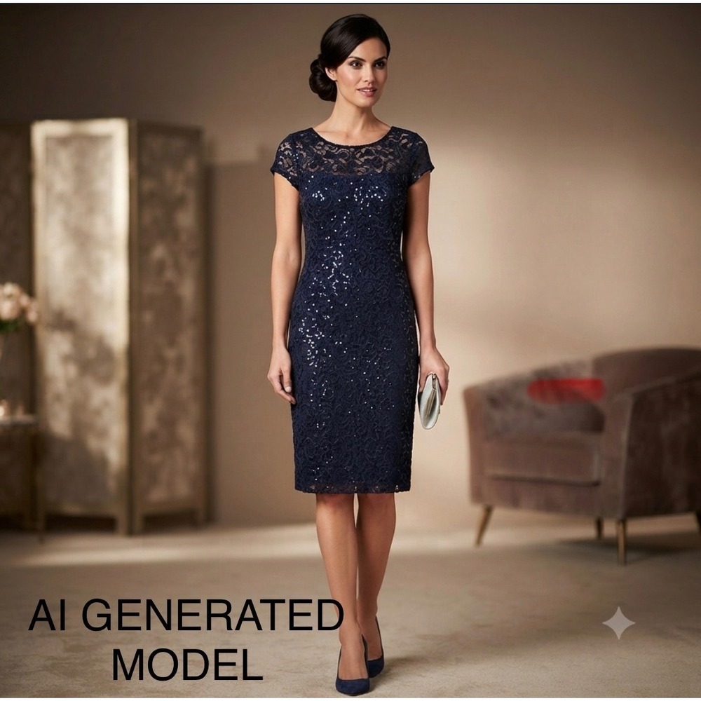Marina Navy Blue Lace Sequin Formal Dress NWT Size 10 Elegant Holiday Cocktail
